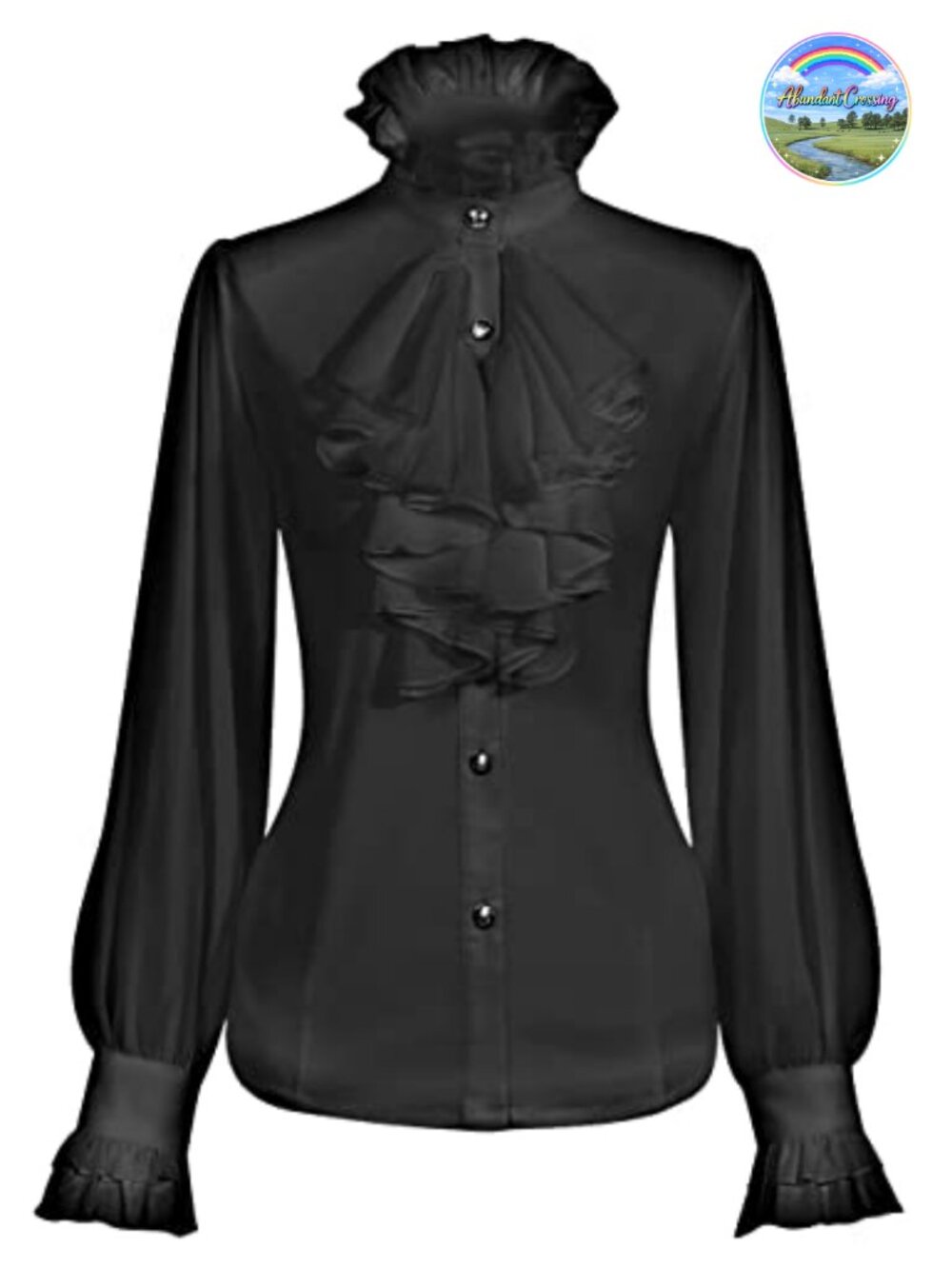 Victorian Vintage Long Sleeve Ruffle Stand Collar Blouse Gothic Medieval